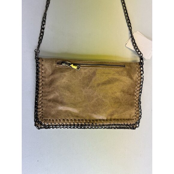 J Bag Adjustable Clutch Crossbody Detachable Metal Strap Tan Foldover - Picture 2 of 13